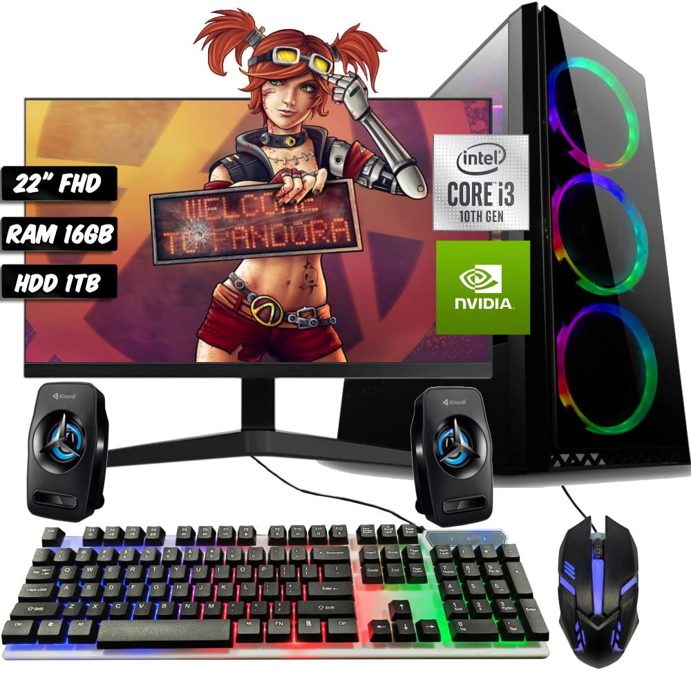 Computador Torre Gamer Intel Core I3 10100F Hdd 1Tb Ram 16Gb Gt 710 2Gb + Monitor 22 + Parlantes + Teclado Y Mouse img #1
