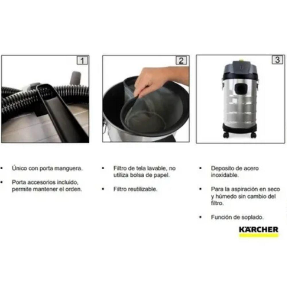 Aspiradora Karcher Nt30/1 Para Seco Y Líquidos, Capacidad Del Contenedor 30Litros (Contenedor Acero Inoxidable) img #2