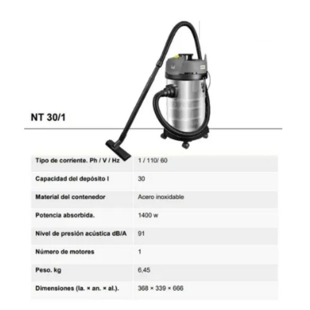 Aspiradora Karcher Nt30/1 Para Seco Y Líquidos, Capacidad Del Contenedor 30Litros (Contenedor Acero Inoxidable) img #5