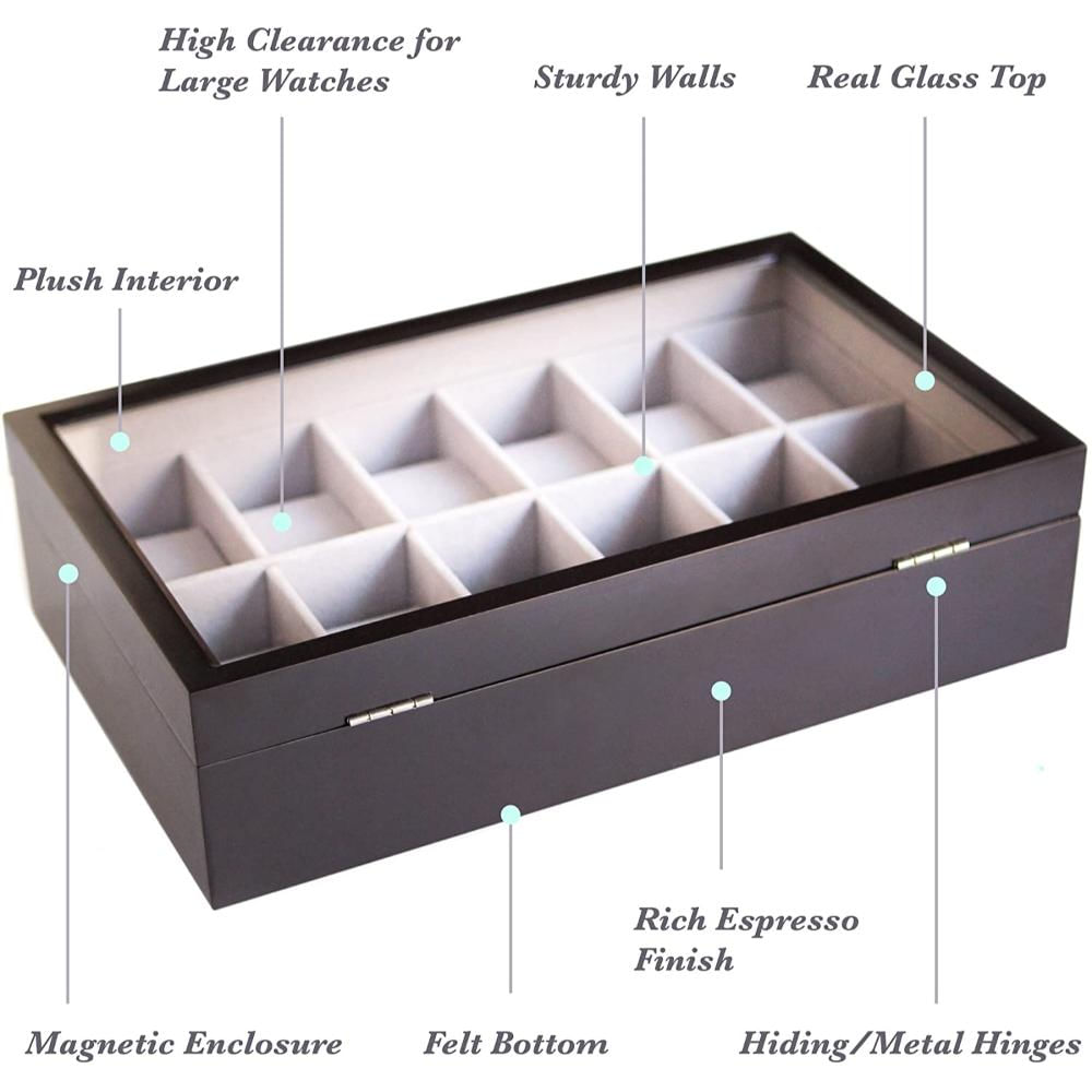 Organizadora De Relojes De Madera Con Pantalla De Cristal img #2