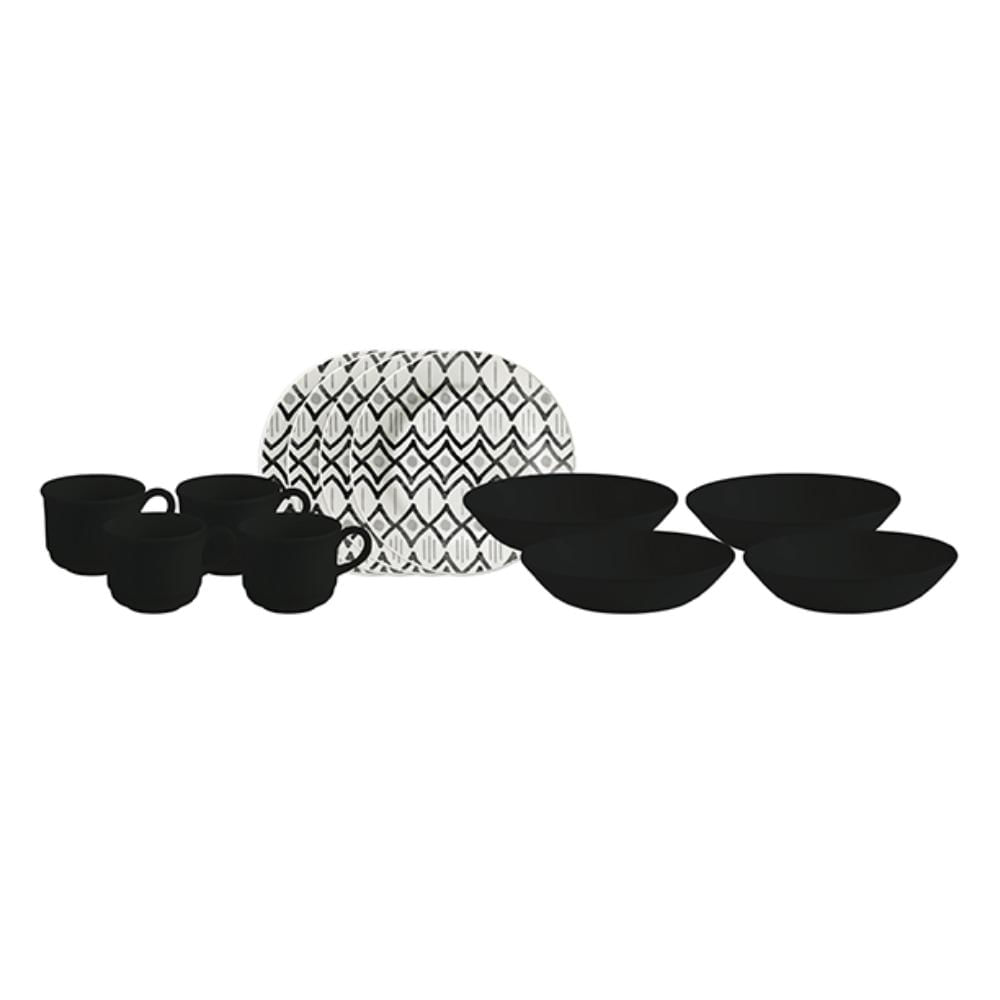 Vajilla 12 Piezas Negra Bicolor