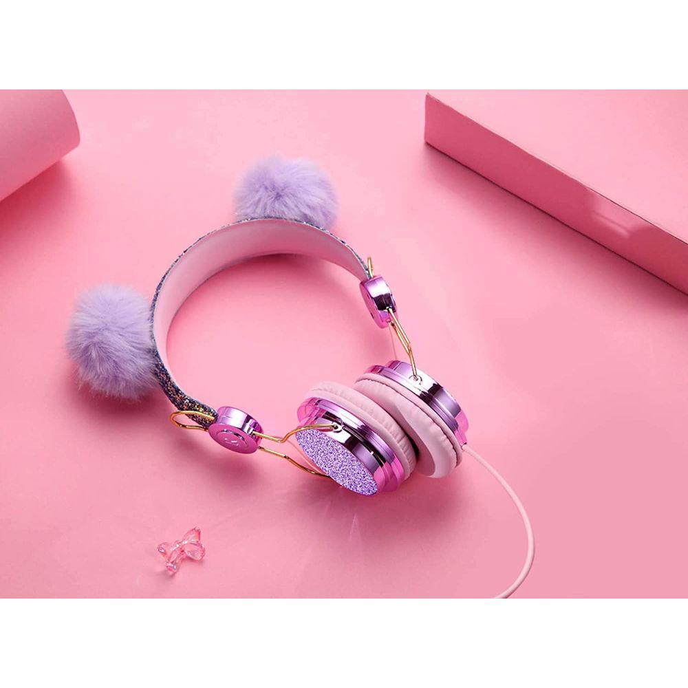 Auriculares para niños y niñas con purpurina de oso con limitación de  volumen, ajustables, lindos auriculares con cable de anime para niñas y  niños