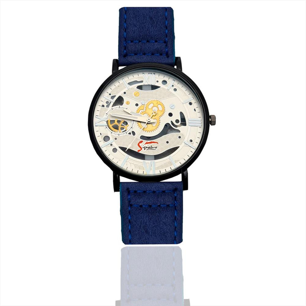 Reloj Corazon Abierto Engranaje Medio Fondo Blanco Azul img #1