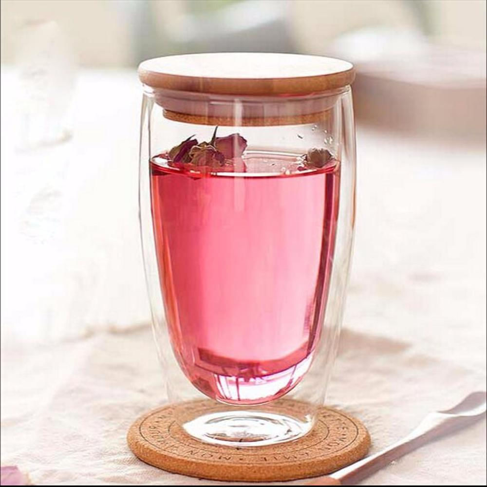 Vaso De Vidrio De Doble Pared Con Tapa De Bambú 350 Ml Ref. V0002 Enca img #2