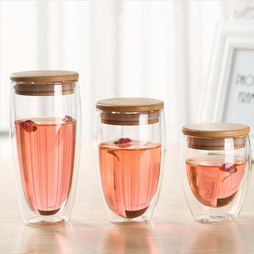 Vaso De Vidrio De Doble Pared Con Tapa De Bambú 350 Ml Ref. V0002 Enca img #3