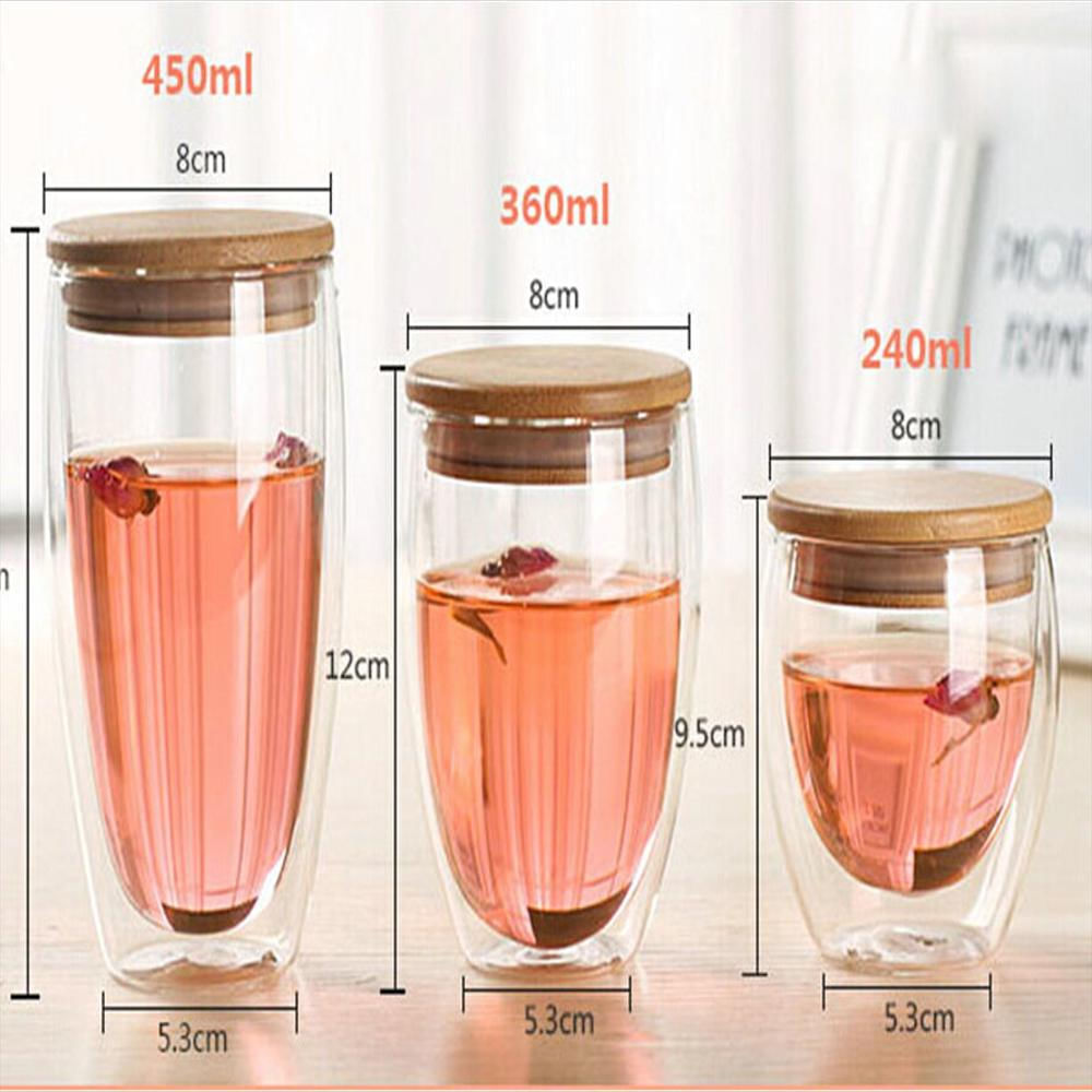 Vaso De Vidrio De Doble Pared Con Tapa De Bambú 350 Ml Ref. V0002 Enca img #4