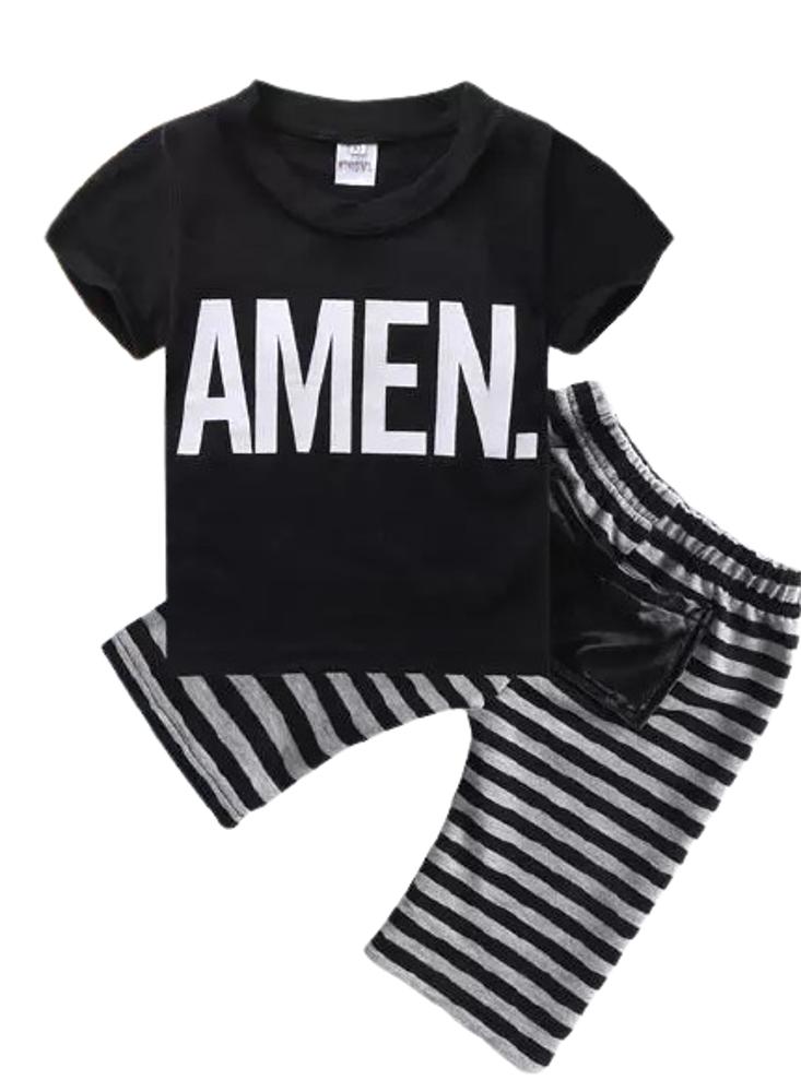  Conjunto de ropa de bebé para niño pequeño con estampado de  niño de Dios, camiseta negra y pantalones deportivos grises, Negro, 12-18  meses : Ropa, Zapatos y Joyería