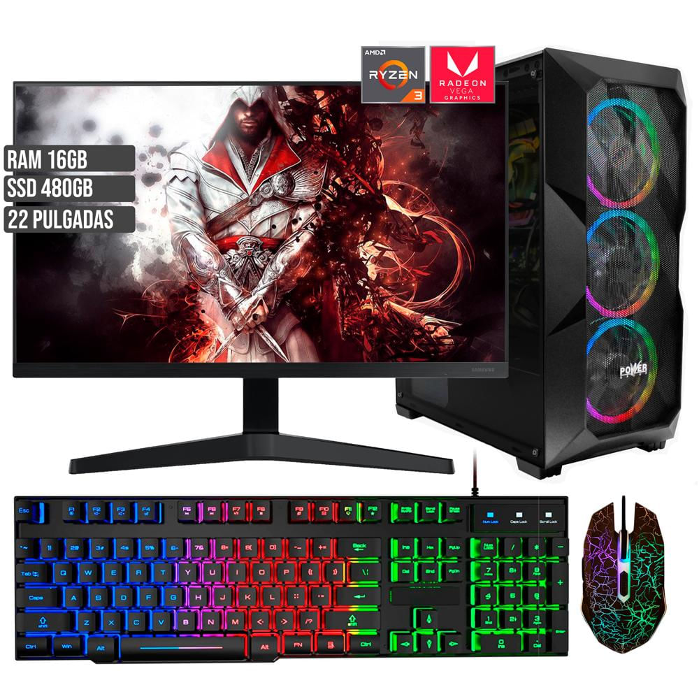 Computador Pc De Escritorio Torre Gamer Power Group Amd Ryzen 5 5600 Ssd 480Gb Ram 16Gb Led 22 Full Hd Pulgadas
