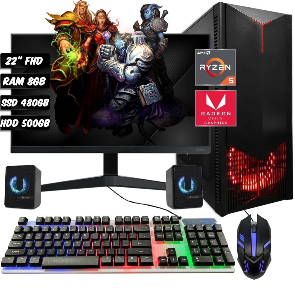 Computador Torre Gamer Amd Ryzen 5 3400G Ssd 480Gb Hdd 500Gb Ram 8Gb Monitor 22Pulgadas + Parlantes, Teclado Y Mouse Usb img #1