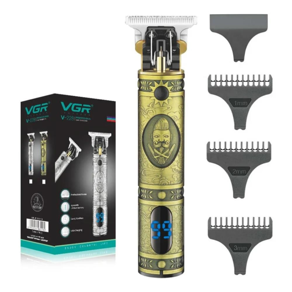 Máquina Patillera Vgr V 228 Recargable Pantalla Led Barbería Dorada