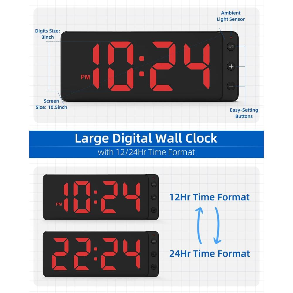 Reloj Digital Led Dígitos Grandes Y Atenuación Automática img #2