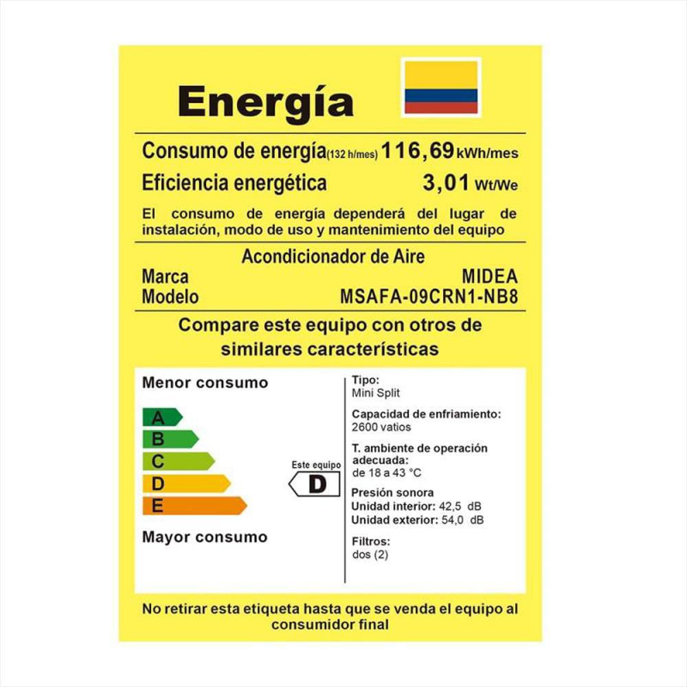Aire Acondicionado Midea Msafa 09Crn1 Nb8 9000Btu 220V img #5