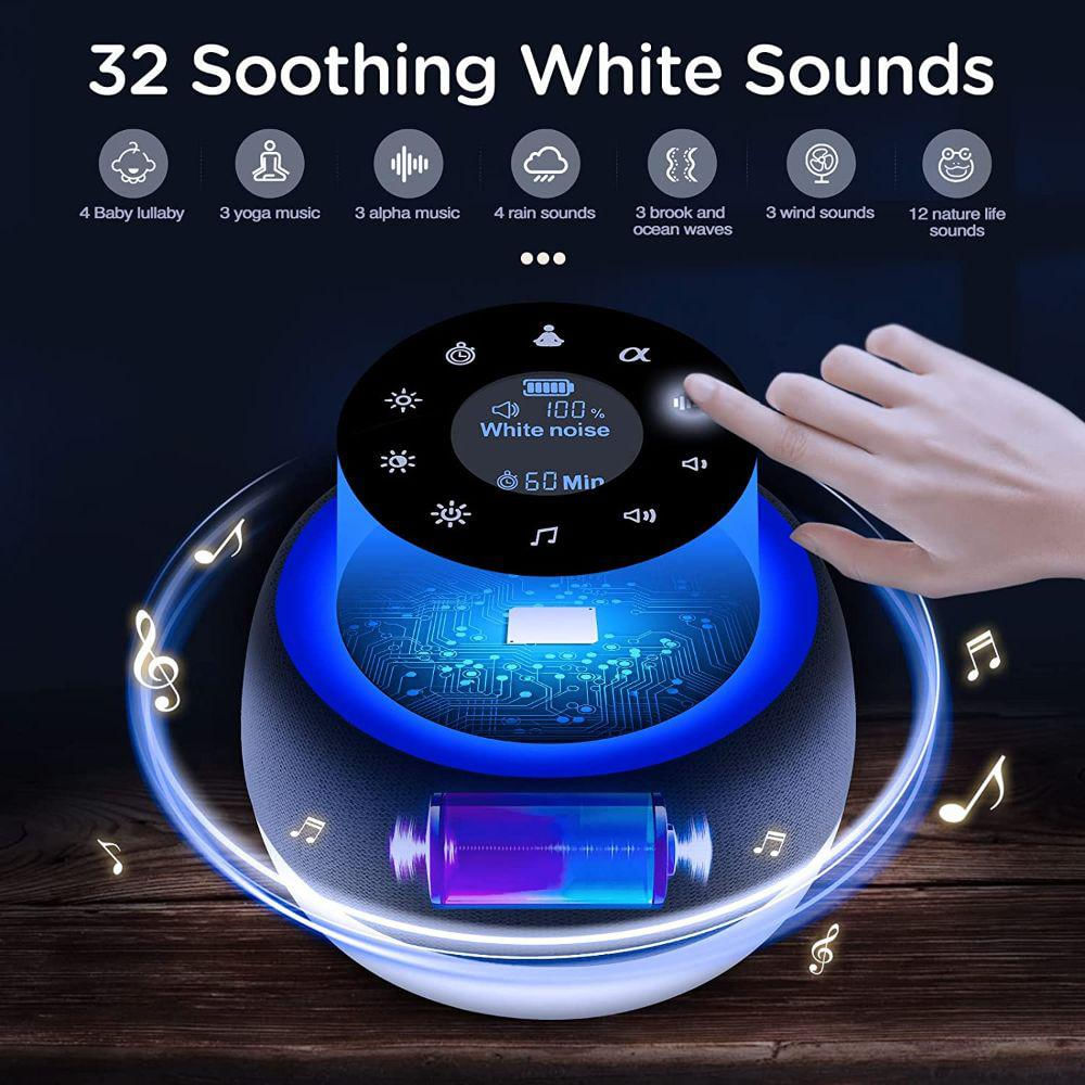 Máquina de ruido blanco 14 sonidos calmantes y luz nocturna cálida par -  VIRTUAL MUEBLES