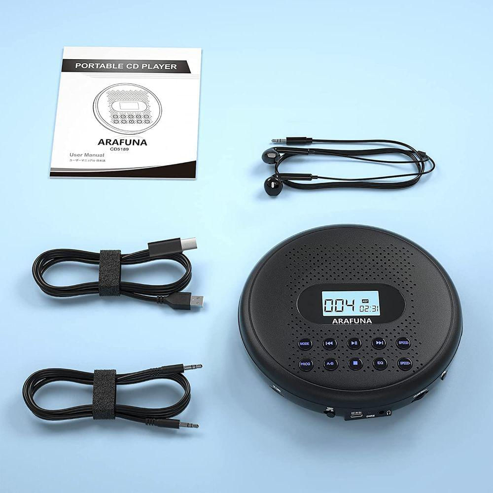 Reproductor de CD portátil, reproductor de CD portátil recargable para  coche y viajes, reproductor de CD Walkman con auriculares y antisaltos ya