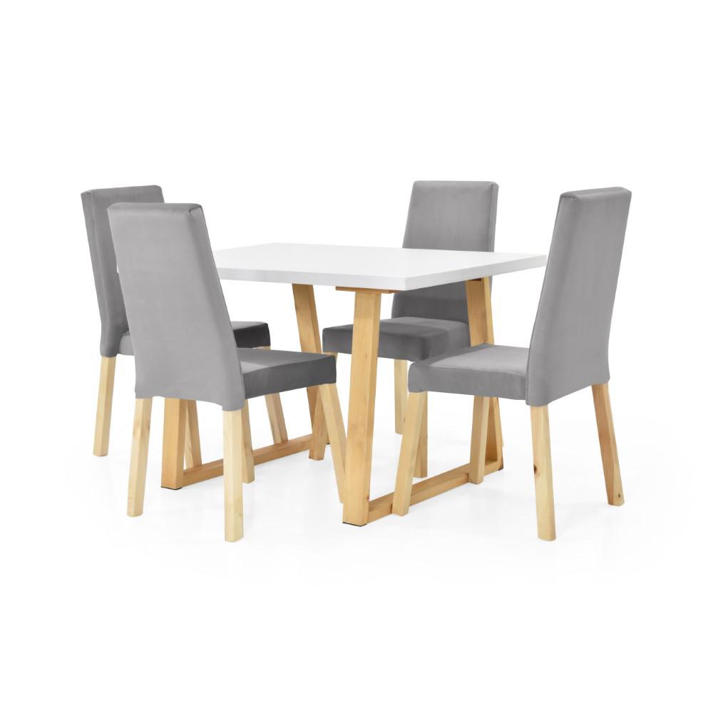 Comedor Andara 4P Sillas Galicia Tela Plata
