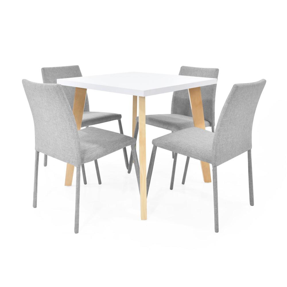 Comedor Lyon Blanco 4P Sillas Lugo Tela Plata