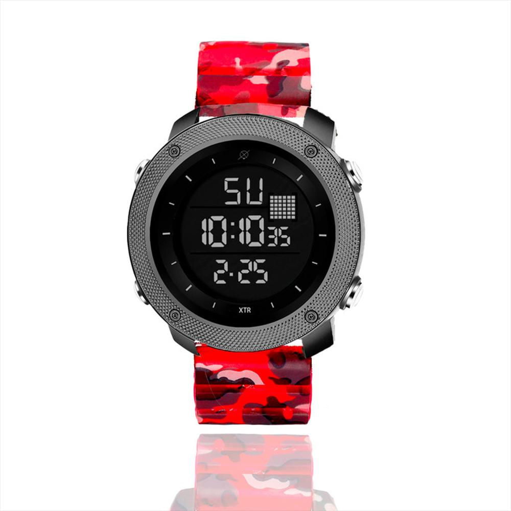 Reloj Impermeable Digital Circular Camuflado Rojo