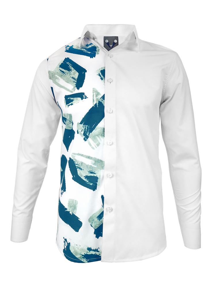 Camisa Hombre Diseño Exclusivo Casual Blanco Estampada img #1