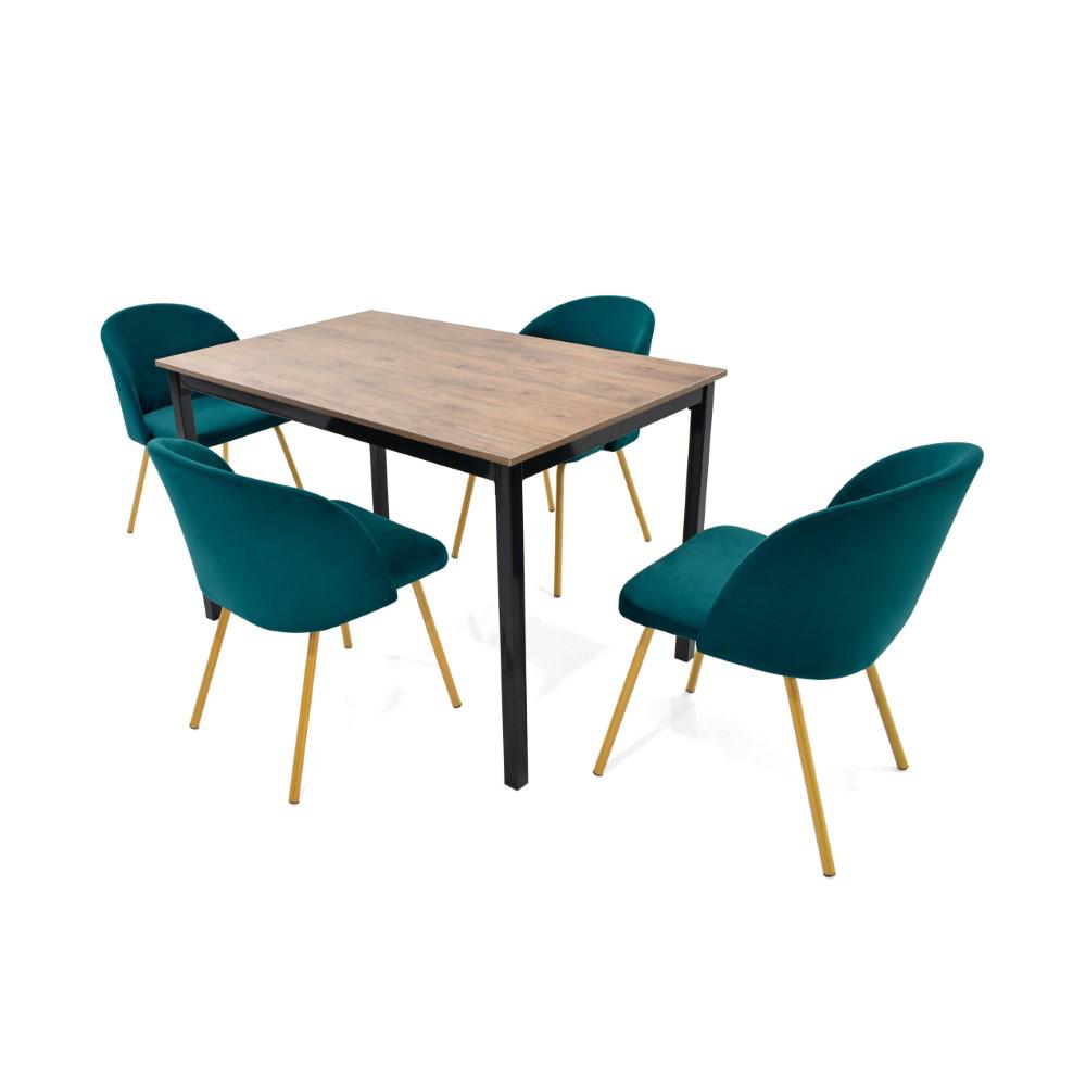 Comedor Orion 4 Puestos Mácula Sillas Osaka Tela Petróleo