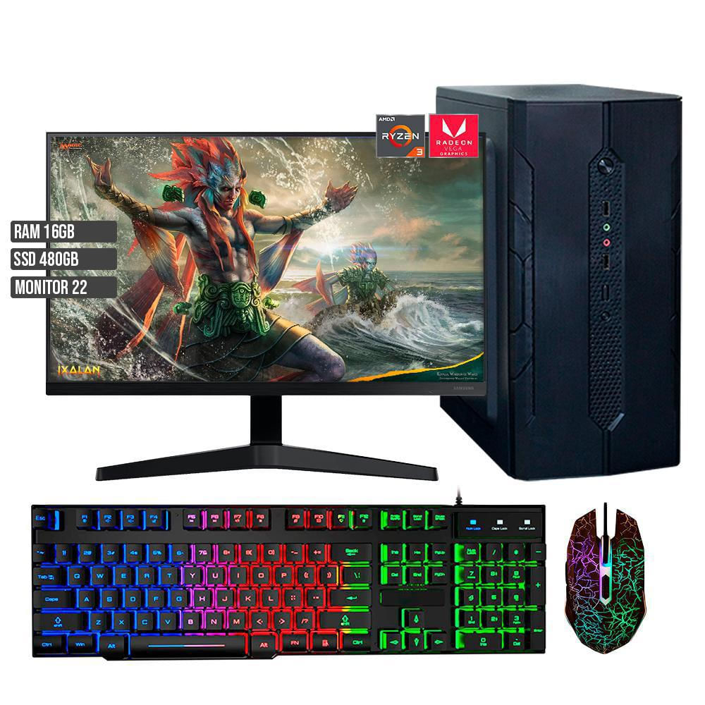 Computador Pc Torre Gamer Alca Amd Ryzen 3 4350G Ssd 480Gb Ram 16Gb Led 22 Pulgadas Full Hd img #1
