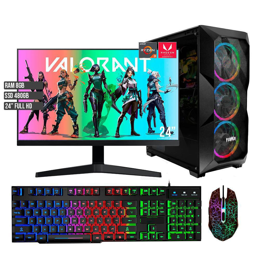 Computador Pc Torre Gamer Power L38 Amd Ryzen 3 4350G Ssd 480Gb Ram 8Gb Led 24 Pulgadas Full Hd img #1