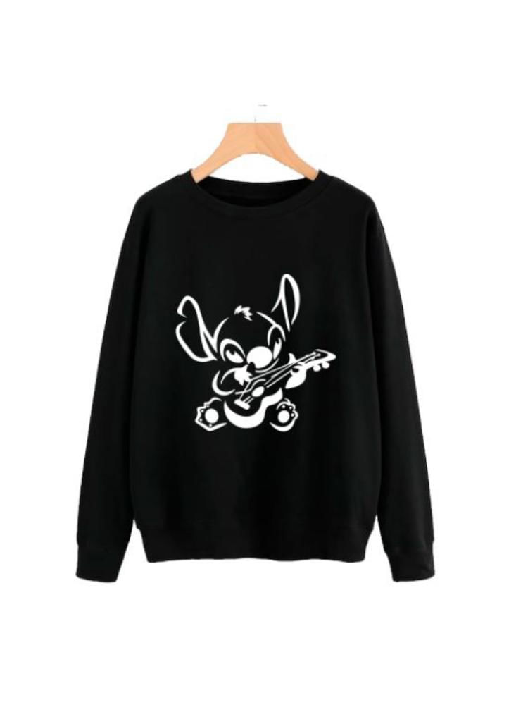 Buzo Buso Saco Hoodie Negro Mujer Stitch Tocando Guitarra S Negro