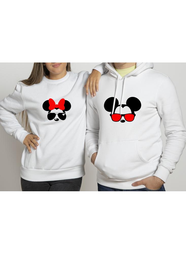 Buzo Buso Saco Hoodies Blanco Pareja Cara De Minnie Y Mickey S Blanco