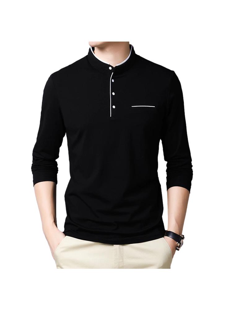 exito Camisa Buzo Polo Manga Larga Negro Cuello Neru Coreano