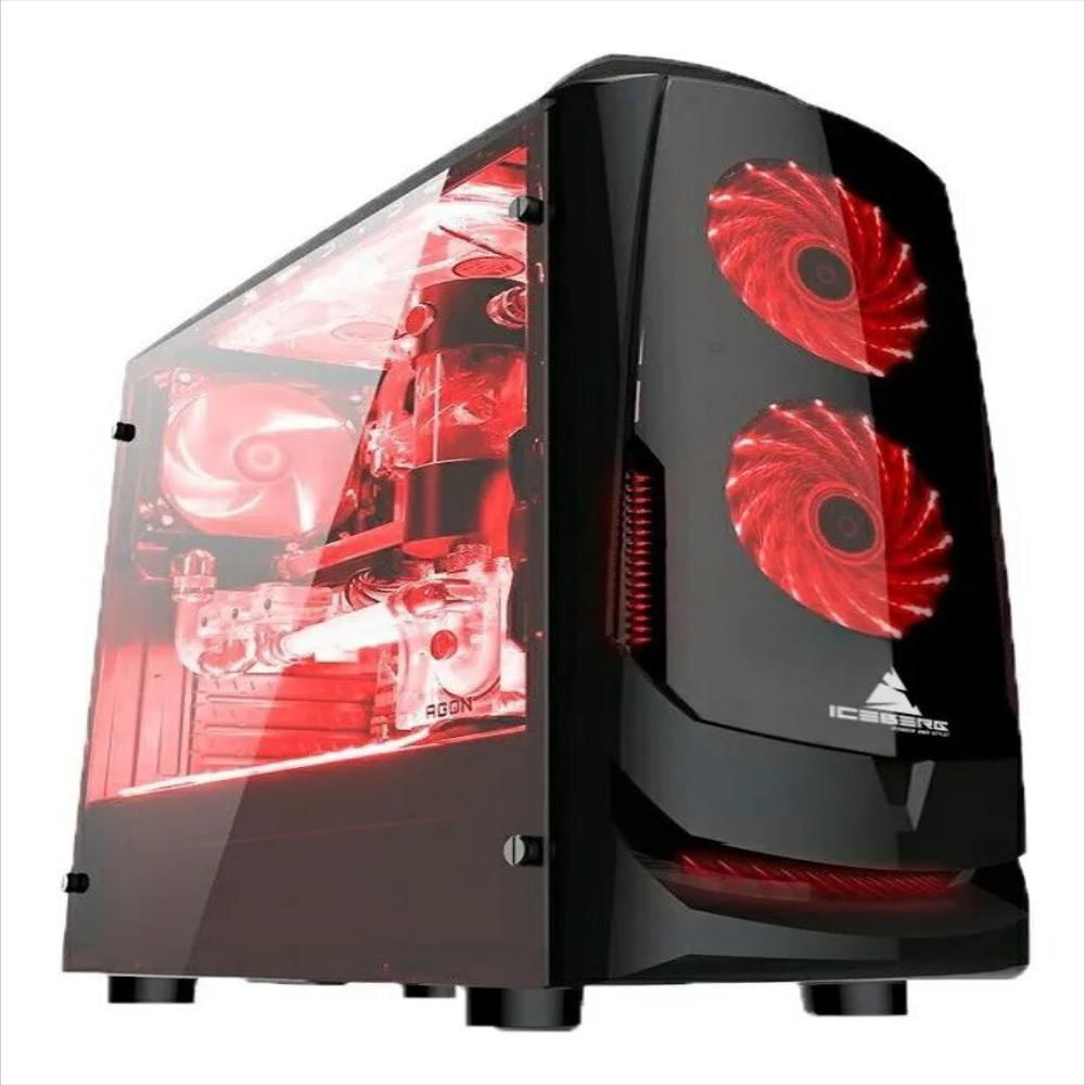 Caja Gabinete Iceberg Gate 9 + Vidrio Templado + 3 Fans 120m - Negro