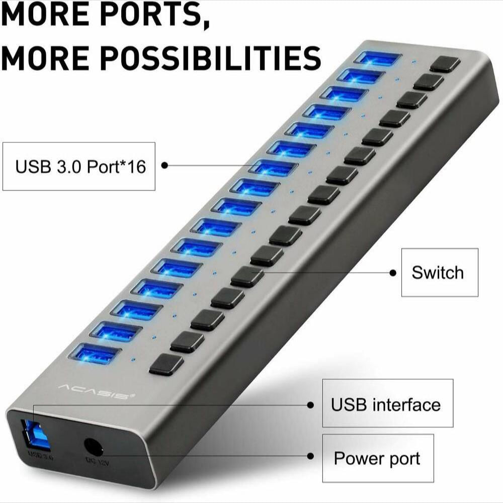 Adaptador Hub USB 3.0 Acasis 16 puertos img #2