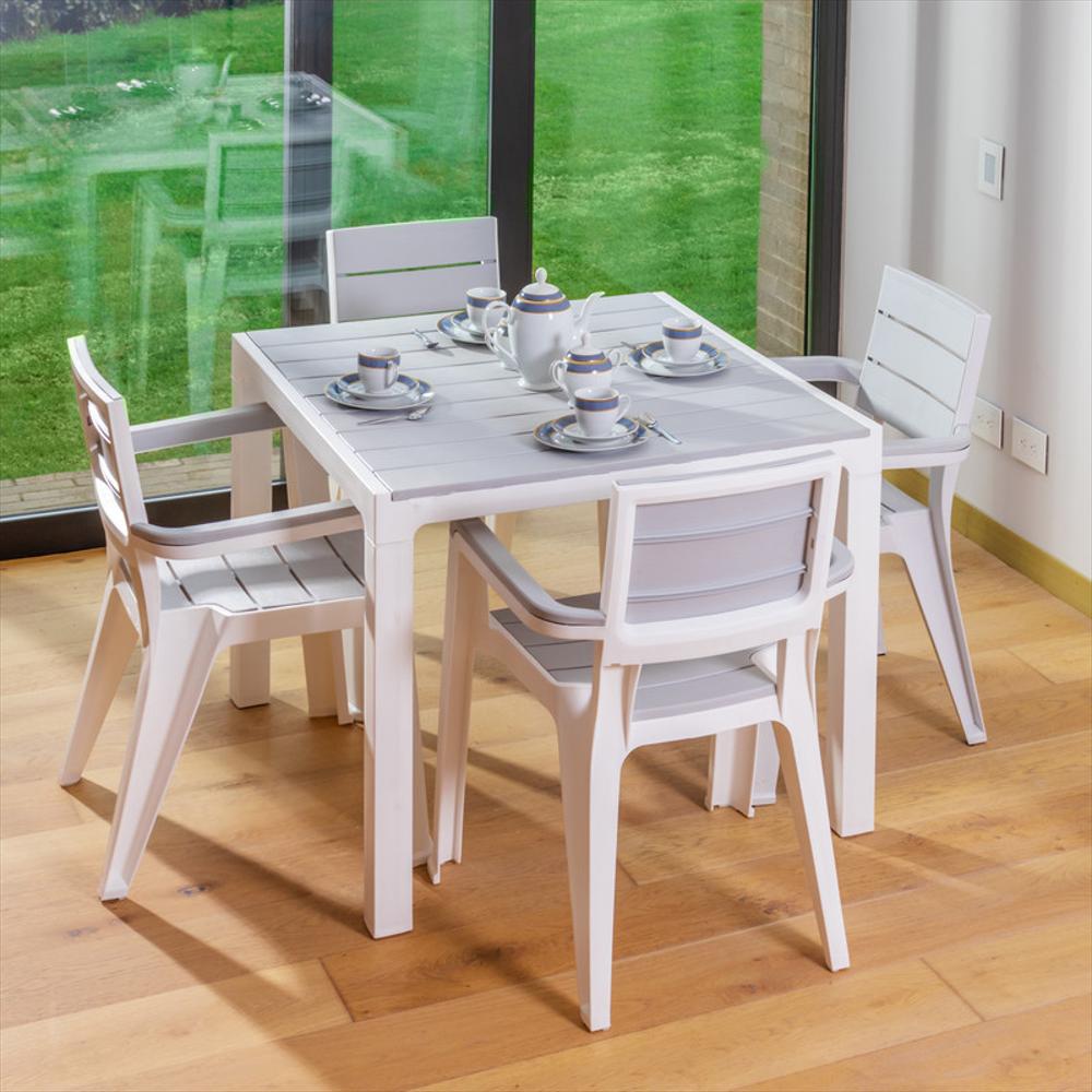 Juego De Comedor Tipo Madera Silver 4 Puestos Para Exterior Mq