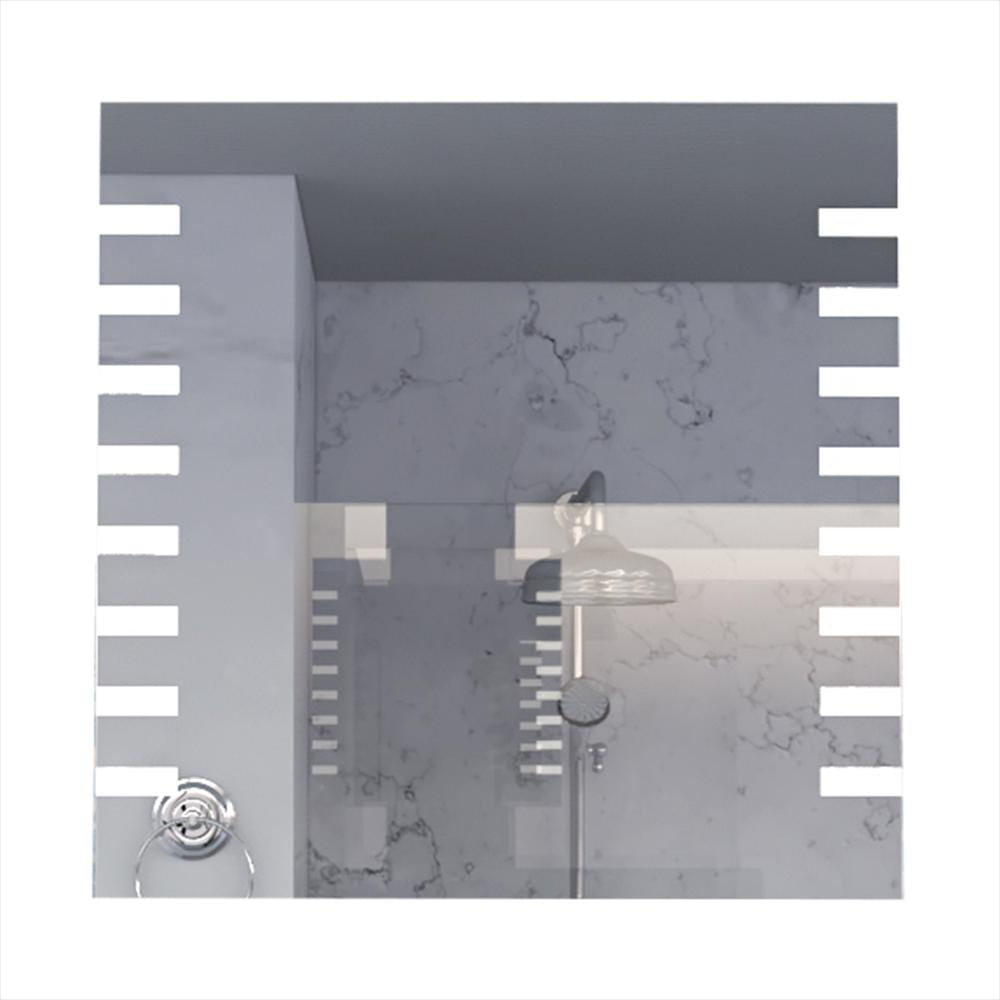 Espejo De Pared Cuadrado Con Franjas Laterales Y Luz Led