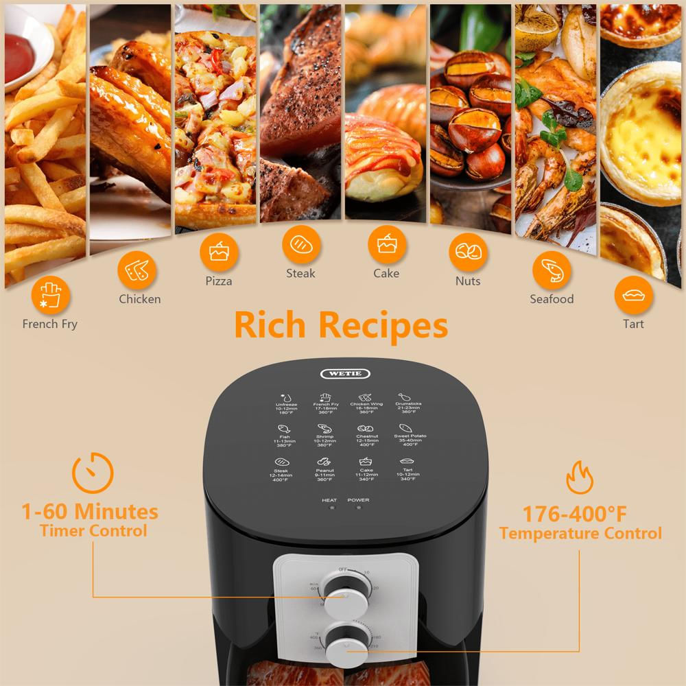 Freidora De Aire 5En1 1400W De 176°F A 400ºf Wetie Capacidad De 4Q Con Protección Contra Sobrecalentamiento De img #4