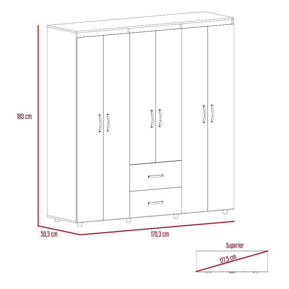 Armario de 6 Puertas Mitu con un cajón y gabinete 170,7x162x47cm Wengue /  Blanco, Armarios, Los mejores precios