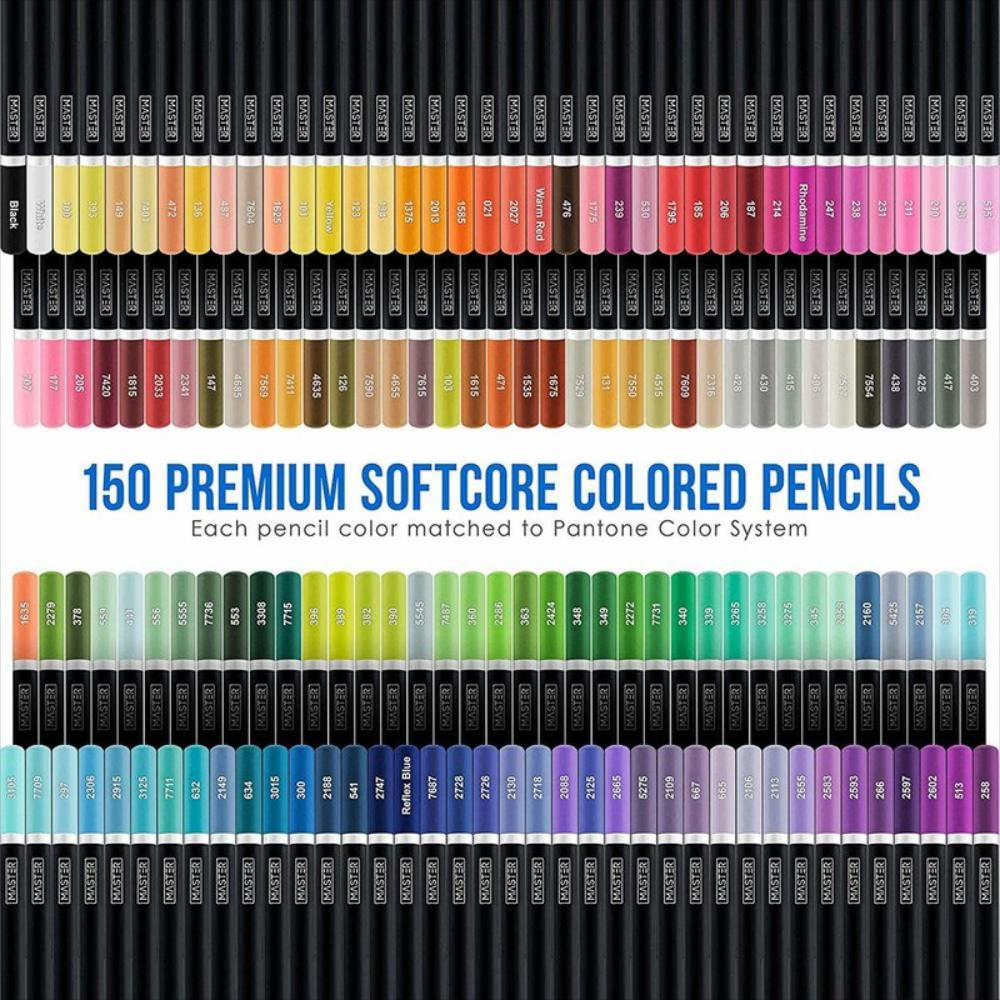 Master - Juego de 150 lápices de colores con núcleo grueso y suave de  primera calidad, color vibrante en caja de almacenamiento de estaño,  calidad
