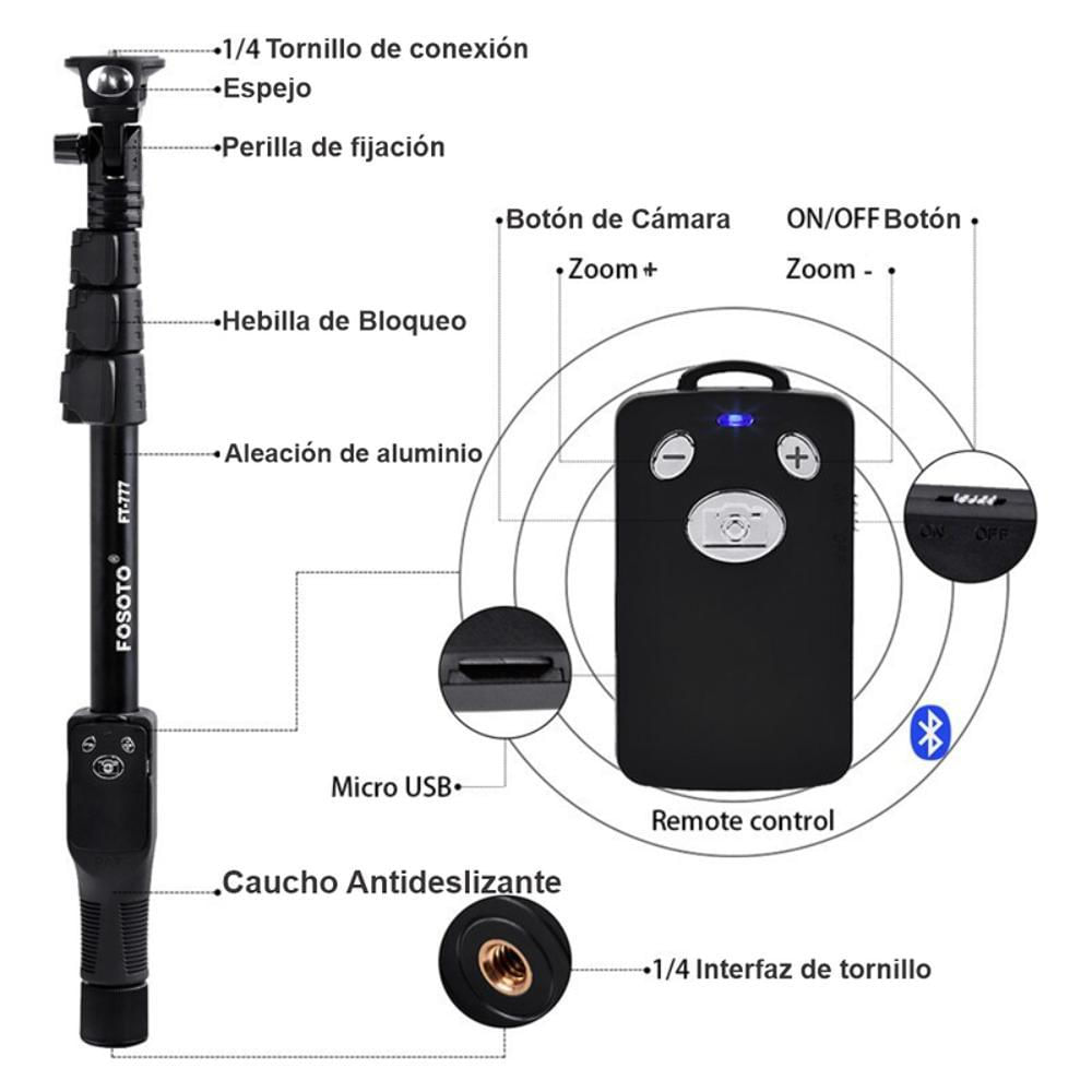 Palo Selfie Control Bluetooth Monopod Celular Fotografía 1288 – Cómpralo en  casa