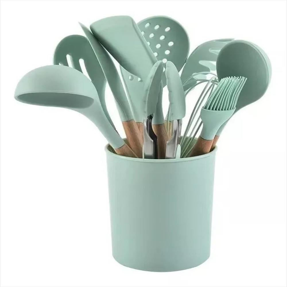 Set de utensilios de cocina en silicona , mas set de cuchillos, base  cuadrada.. - Tentuchi