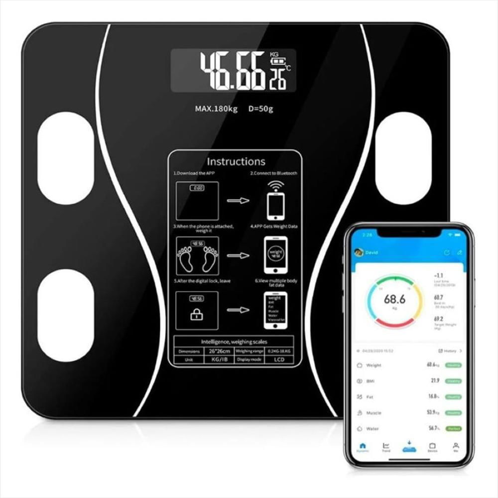 Bascula Inteligente Pesa Bluetooth Vidrio Templa Digital App Y Bandas De Resistencia Para Hacer Ejercicios X 5