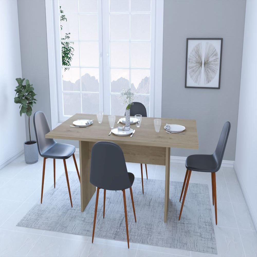 Comedor Azalea Beige Y Wengue, Incluye Cuatro Sillas Negras