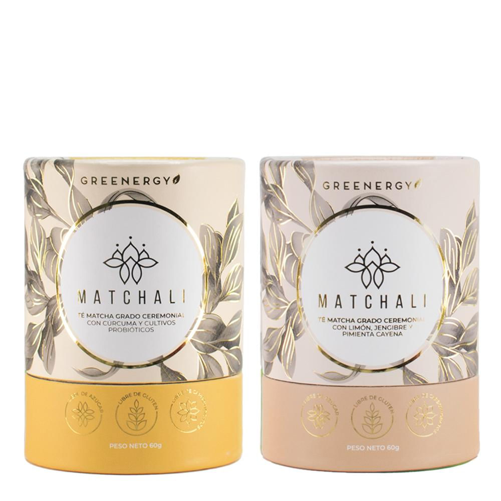 Kit Matchali X2 Té Matcha Con Cúrcuma Y Cultivos Probióticos + Té Matcha Con Limón, Jengibre Y Pimienta Cayena