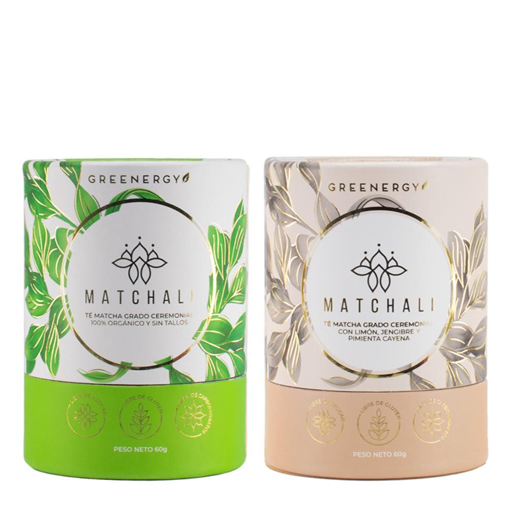 Kit Matchali X2 Té Matcha Grado Ceremonial 100% Orgánico Y Sin Tallos + Té Matcha Con Limón, Jengibre Y Pimienta