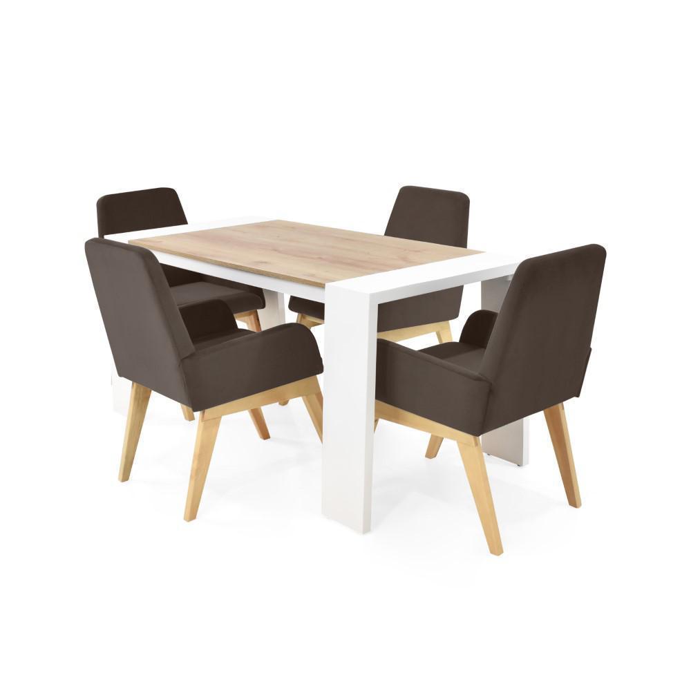 Comedor 4P Chicago Blanco Duna Sillas Islandia Chocolate