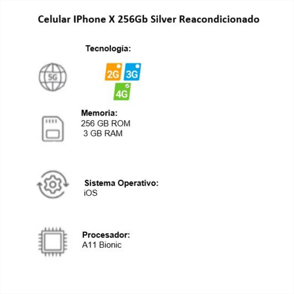 Iphone X 256Gb Plata Reacondicionado img #3