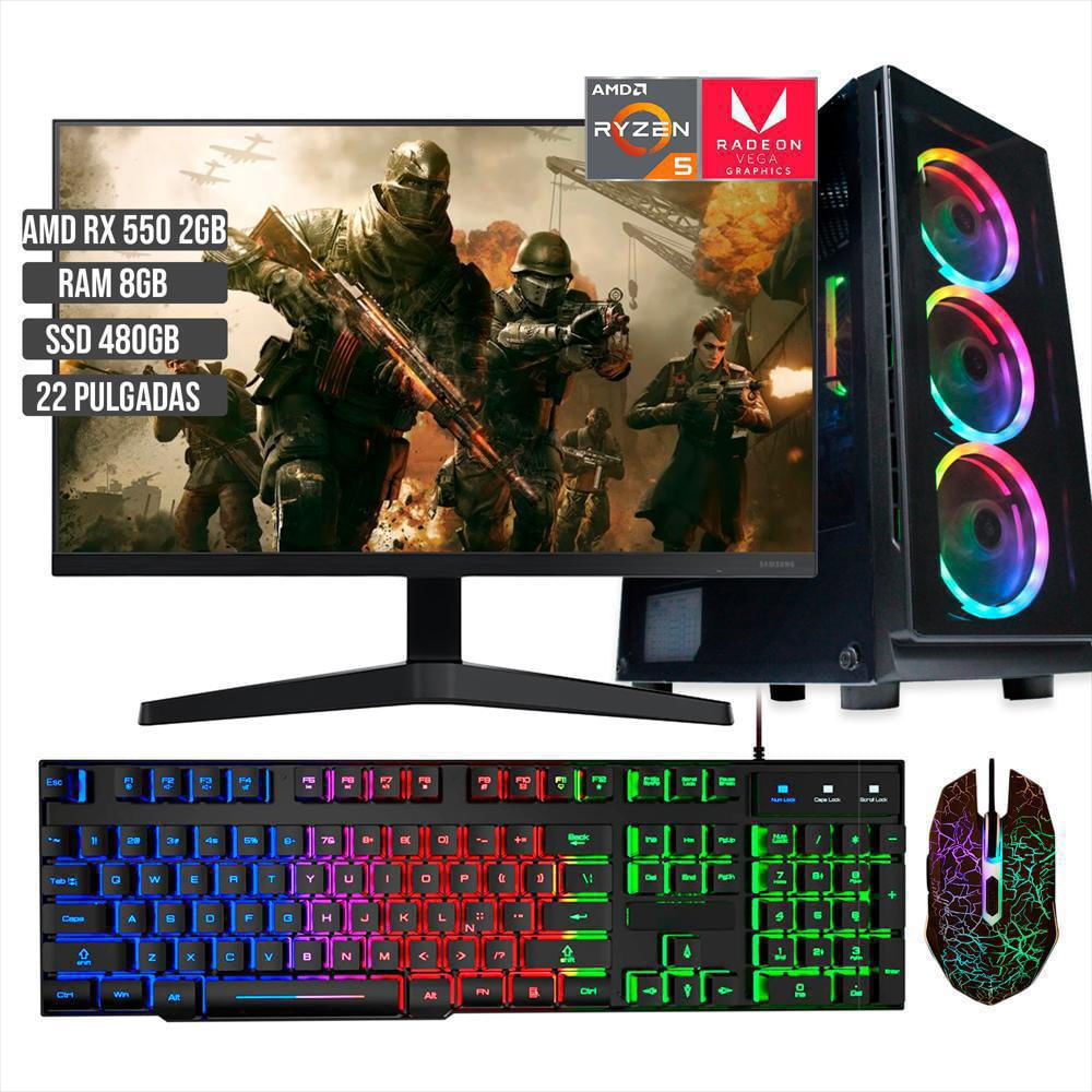 Computador Pc De Escritorio Torre Gamer Power Group Amd Ryzen 5 3500 Ssd 480Gb Ram 8Gb Led 22 Full Hd img #1