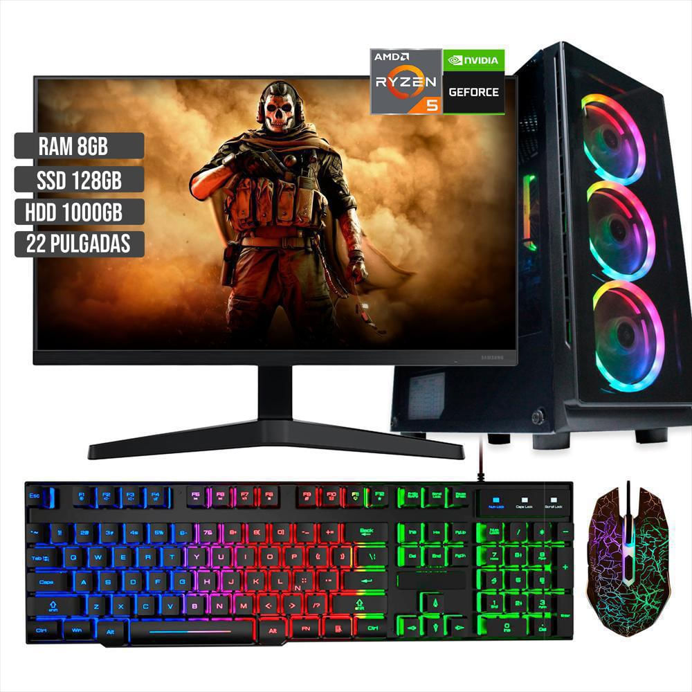 Computador Pc De Escritorio Torre Gamer Amd Ryzen 5 3600 Ssd 128Gb + Hdd 1Tb Ram 8Gb Led 22 Full Pulgadas img #1