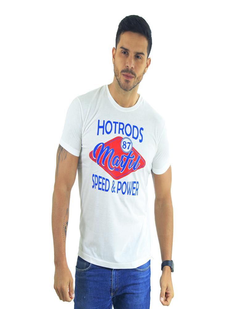 Camiseta Hombre manga Corta Slim Fit Blanco Marfil Hotrods img #1