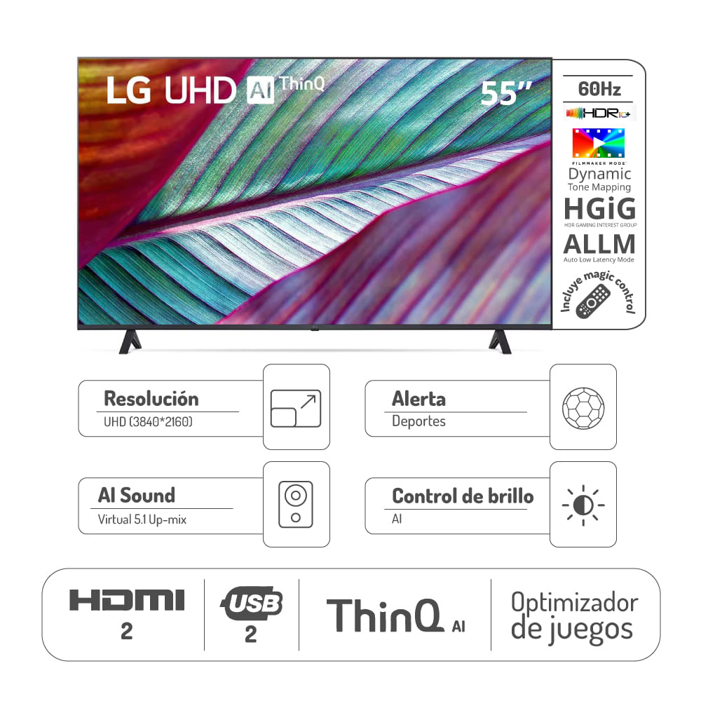 Televisor LG 55 Pulgadas UHD 4K LED Smart Tv 55UR Incluye Control