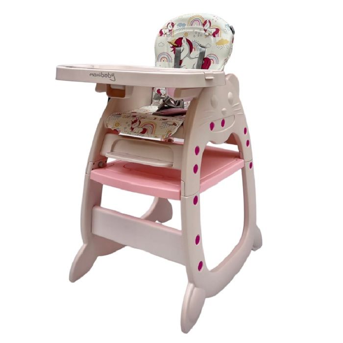 silla comedor para bebe niña rosa 2 en 1 unicornio maxibaby