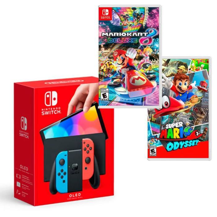 Consola Nintendo Switch Oled 64 GB Neon + Mario Kart 8 + Super Mario Odyssey