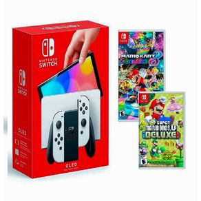 Consola OLED Blanco NINTENDO SWITCH HEGSKAAAA+ Mario Mario Bros. U Deluxe y Mario Kart 8